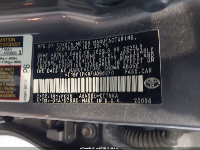 46020351 :رقم المزاد ، 4T1BF1FK8FU096270 vin ، 2015 Toyota Camry Le مزاد بيع