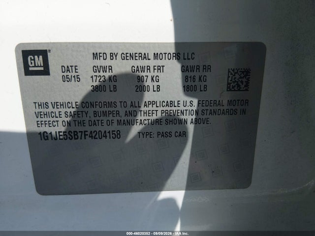 Продаж на аукціоні авто 2015 Chevrolet Sonic Ltz Auto, vin: 1G1JE5SB7F4204158, номер лоту: 46020352