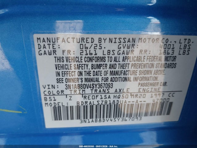 46020358 :رقم المزاد ، 3N1AB8DV4SY367093 vin ، 2025 Nissan Sentra Sr مزاد بيع
