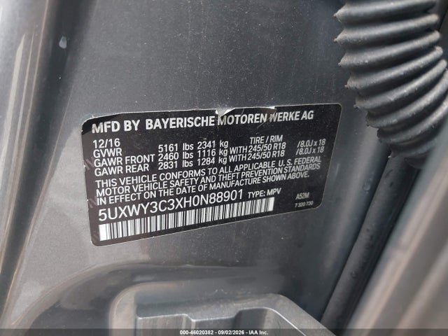 Aukcja sprzedaży 2017 Bmw X3 Xdrive28d, vin: 5UXWY3C3XH0N88901, numer aukcji: 46020382