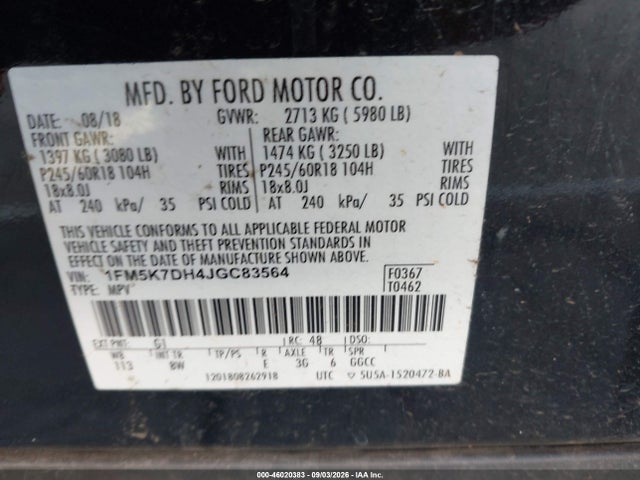 Aukcja sprzedaży 2018 Ford Explorer Xlt, vin: 1FM5K7DH4JGC83564, numer aukcji: 46020383