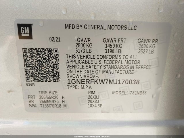 Продажа на аукционе авто 2021 Chevrolet Traverse Ls, vin: 1GNERFKW7MJ170038, номер лота: 46020395