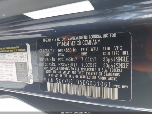 Aukcja sprzedaży 2013 Hyundai Santa Fe Sport, vin: 5XYZU3LB5DG031061, numer aukcji: 46020403