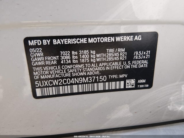 Aukcja sprzedaży 2022 Bmw X7 Xdrive40i, vin: 5UXCW2C04N9M37150, numer aukcji: 46020416