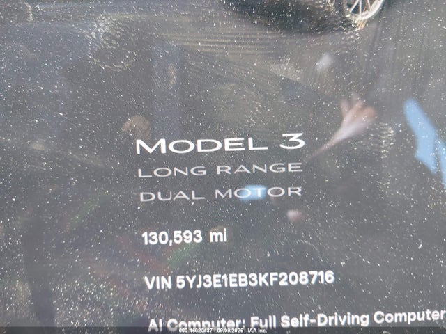 Aukcja sprzedaży 2019 Tesla Model 3 Long Range/performance, vin: 5YJ3E1EB3KF208716, numer aukcji: 46020437