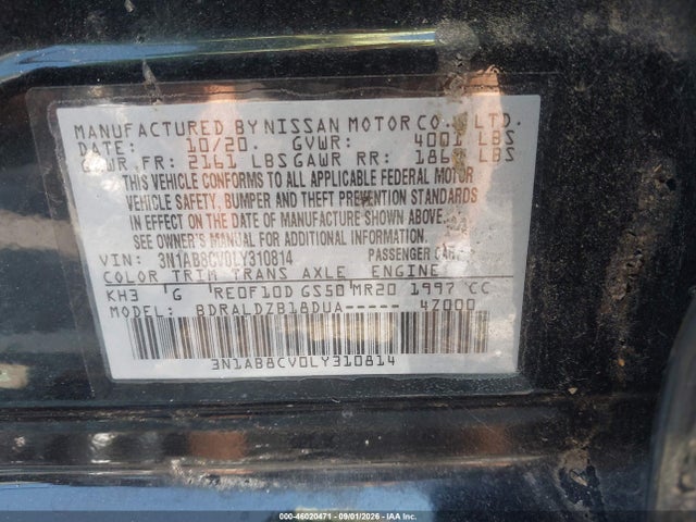 46020471 :رقم المزاد ، 3N1AB8CV0LY310814 vin ، 2020 Nissan Sentra Sv Xtronic Cvt مزاد بيع