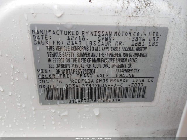 Aukcja sprzedaży 2019 Nissan Sentra Sv, vin: 3N1AB7AP2KY286304, numer aukcji: 46020475