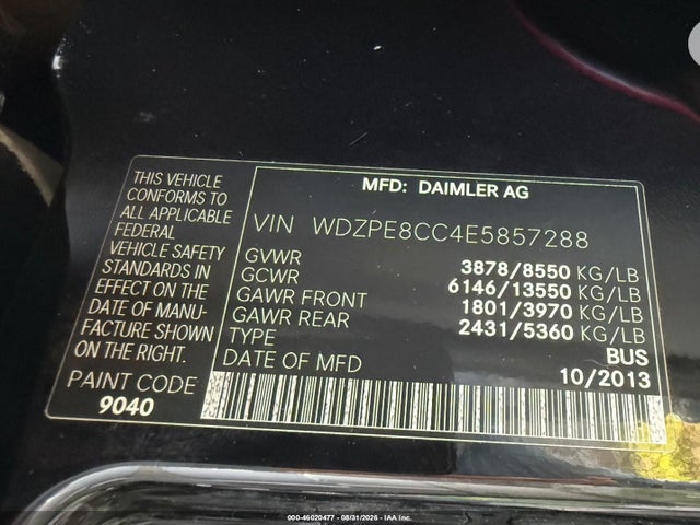 2014 Mercedes-benz Sprinter 2500 High  Roof მანქანა იყიდება აუქციონზე, vin: WDZPE8CC4E5857288, აუქციონის ნომერი: 46020477