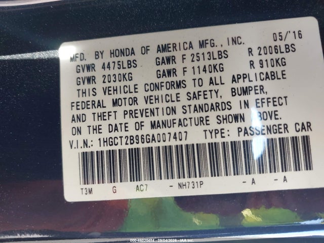 1HGCT2B96GA007407 Honda Accord Ex-l V-6