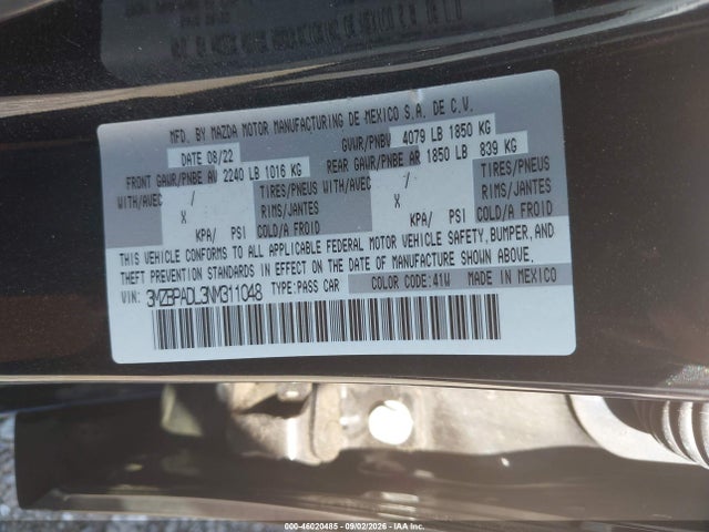 Продаж на аукціоні авто 2022 Mazda Mazda3 Premium, vin: 3MZBPADL3NM311048, номер лоту: 46020485