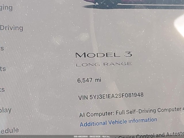 5YJ3E1EA2SF081948 Tesla Model 3 Long Range Rear-wheel Drive/standard Rear-wheel Drive