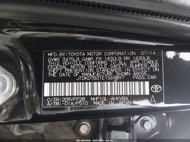 Toyota Prius C Two 2014 JTDKDTB31E1569897 Image 9
