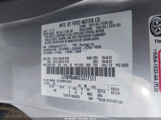 Продаж на аукціоні авто 2014 Ford Mustang V6 Premium, vin: 1ZVBP8AMXE5277511, номер лоту: 46020574