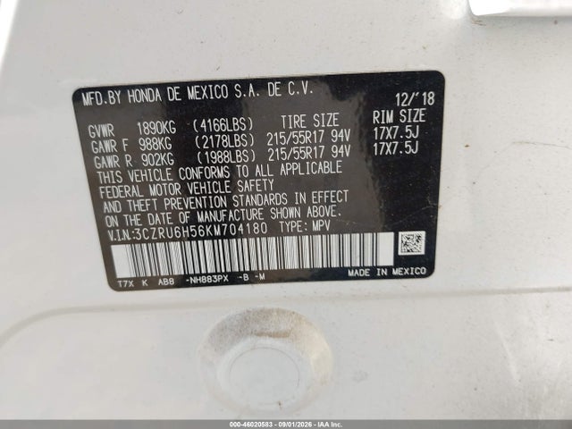 Продажа на аукционе авто 2019 Honda Hr-v Ex, vin: 3CZRU6H56KM704180, номер лота: 46020583