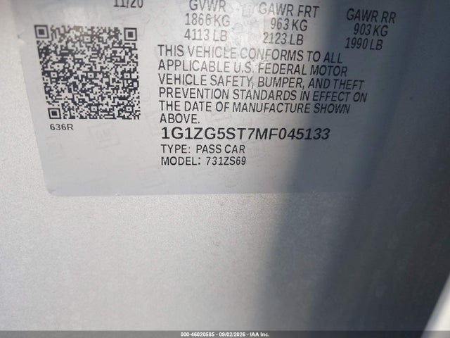 1G1ZG5ST7MF045133 Chevrolet Malibu Fwd Rs