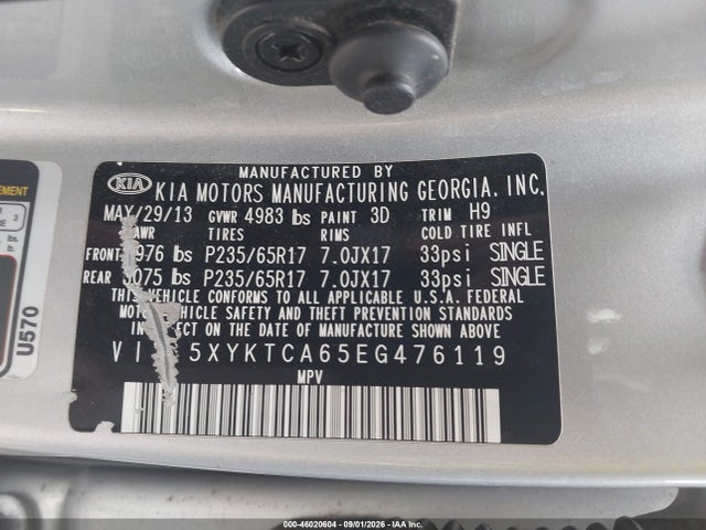 KIA SORENTO LX 2014 5XYKTCA65EG476119 Image 9