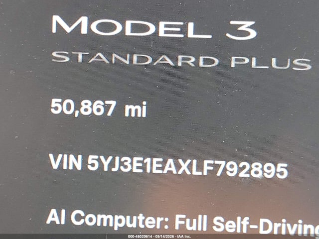 Aukcja sprzedaży 2020 Tesla Model 3, vin: 5YJ3E1EAXLF792895, numer aukcji: 46020614