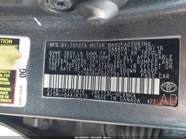 2016 Toyota Corolla Le მანქანა იყიდება აუქციონზე, vin: 2T1BURHE6GC700171, აუქციონის ნომერი: 46020630