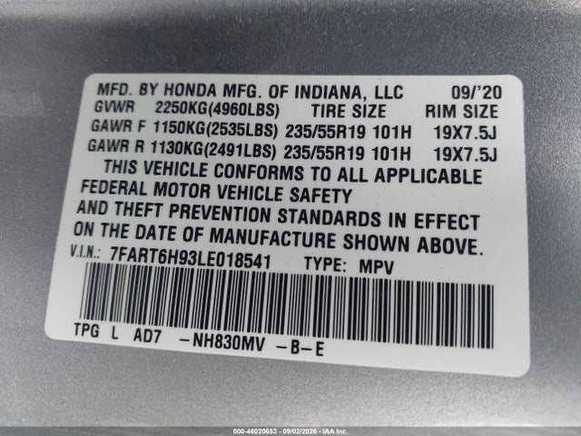 7FART6H93LE018541 Honda Cr-v Hybrid Touring