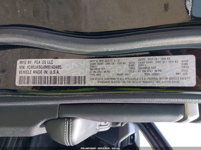 Продажа на аукционе авто 2021 Jeep Grand Cherokee L Limited 4x4, vin: 1C4RJKBG4M8143485, номер лота: 46020669