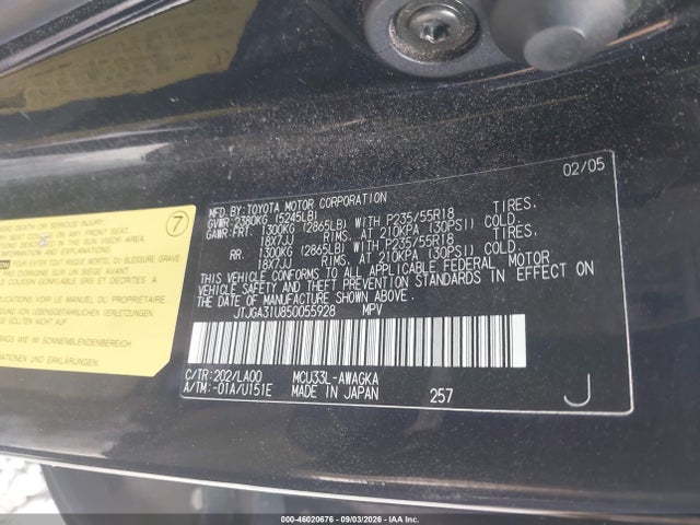 2005 Lexus Rx 330 მანქანა იყიდება აუქციონზე, vin: JTJGA31U850055928, აუქციონის ნომერი: 46020676