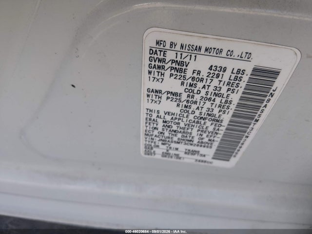 2012 Nissan Rogue Sv მანქანა იყიდება აუქციონზე, vin: JN8AS5MT3CW269955, აუქციონის ნომერი: 46020684