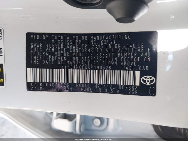 Aukcja sprzedaży 2024 Toyota Corolla Se, vin: 5YFS4MCE0RP190526, numer aukcji: 46020686
