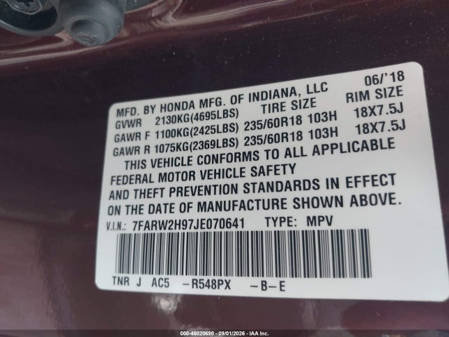 Honda Cr-v Touring 2018 7FARW2H97JE070641 Image 9