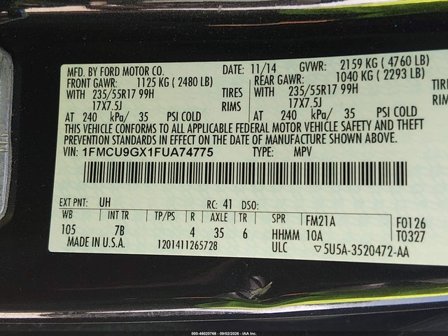 Продаж на аукціоні авто 2015 Ford Escape Se, vin: 1FMCU9GX1FUA74775, номер лоту: 46020768