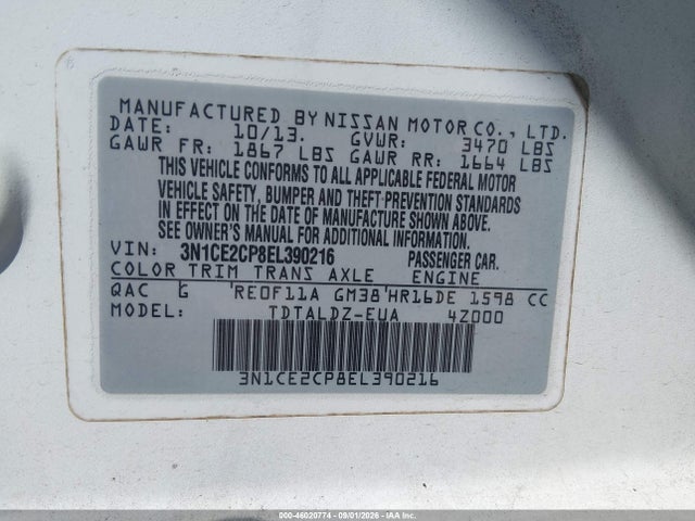 Продажа на аукционе авто 2014 Nissan Versa Note S/s Plus/sv/sl, vin: 3N1CE2CP8EL390216, номер лота: 46020774