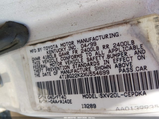 Aukcja sprzedaży 1999 Toyota Camry Ce, vin: 4T1BG22K2XU554699, numer aukcji: 46020785