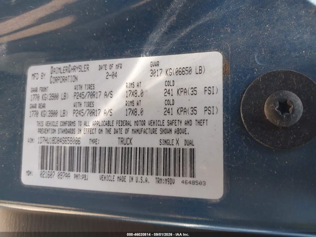 Продаж на аукціоні авто 2004 Dodge Ram 1500 Slt/laramie, vin: 1D7HU18D84S658086, номер лоту: 46020814