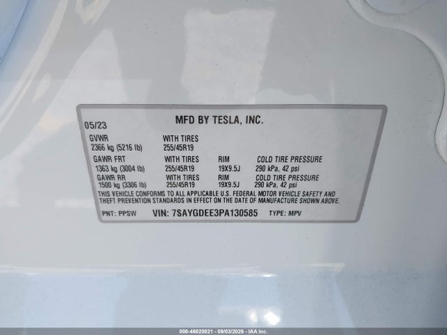 Aukcja sprzedaży 2023 Tesla Model Y, vin: 7SAYGDEE3PA130585, numer aukcji: 46020821
