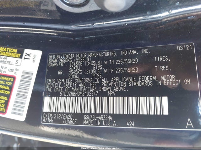 Продаж на аукціоні авто 2021 Toyota Highlander Xse, vin: 5TDJZRBH3MS102347, номер лоту: 46020844
