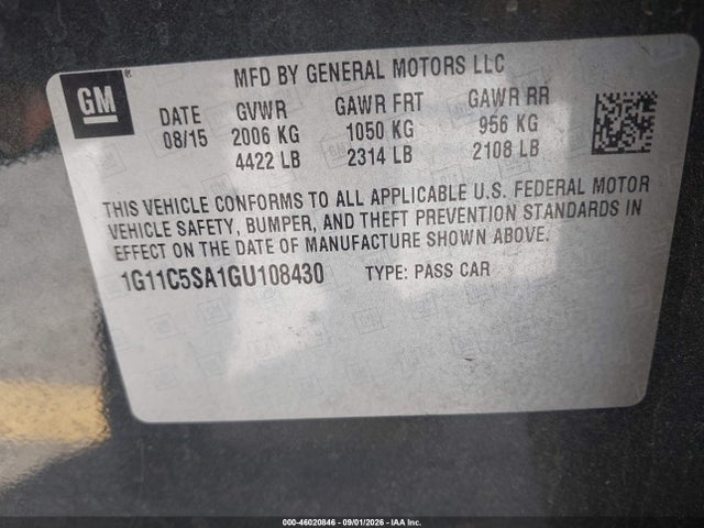1G11C5SA1GU108430 Chevrolet Malibu Limited Lt
