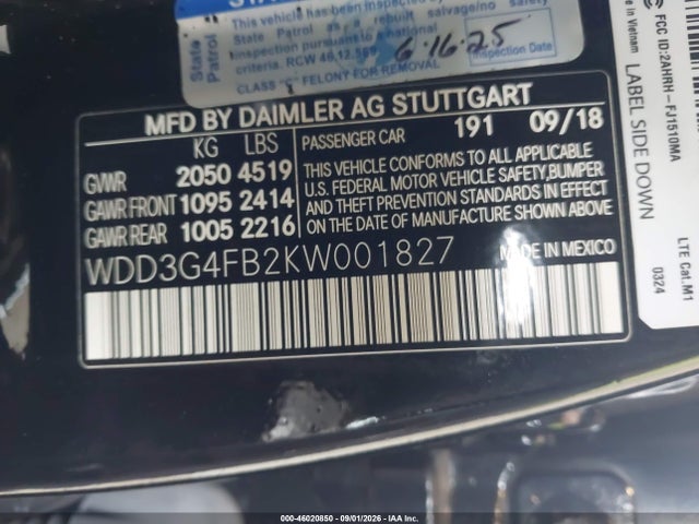 WDD3G4FB2KW001827 Mercedes-Benz A 220 4matic