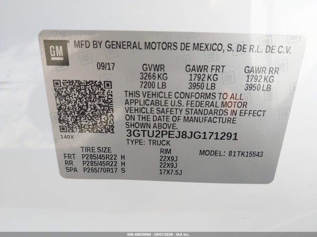 Продаж на аукціоні авто 2018 Gmc Sierra 1500 Denali, vin: 3GTU2PEJ8JG171291, номер лоту: 46020868