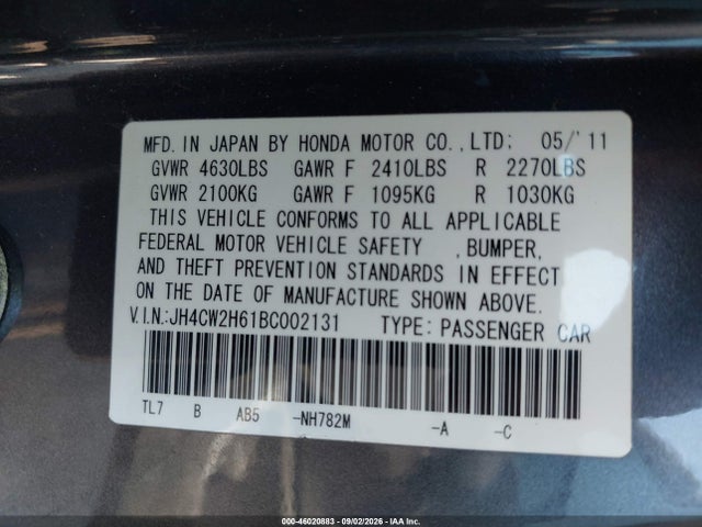 Aukcja sprzedaży 2011 Acura Tsx 2.4, vin: JH4CW2H61BC002131, numer aukcji: 46020883