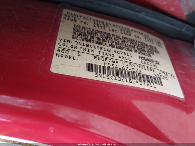 46020916 :رقم المزاد ، 3N1BC13E18L407811 vin ، 2008 Nissan Versa 1.8sl مزاد بيع