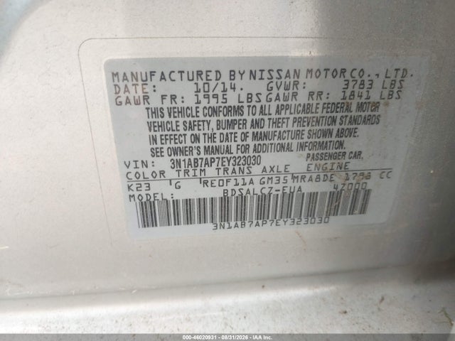 Nissan SENTRA S 2014 3N1AB7AP7EY323030 Image 9