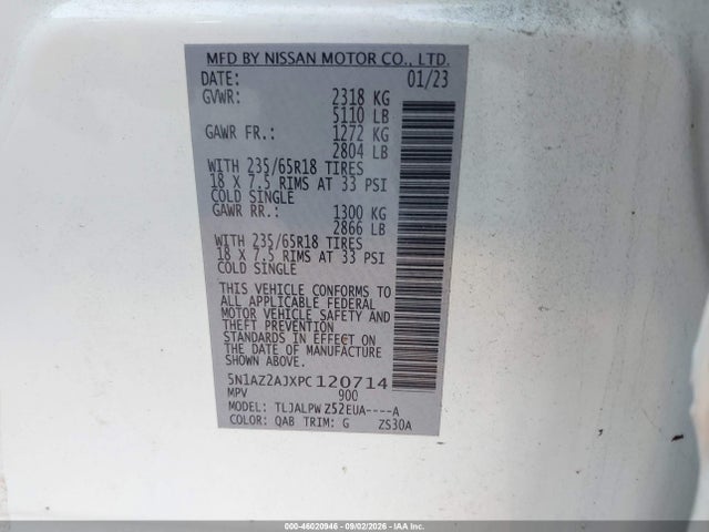 Aukcja sprzedaży 2023 Nissan Murano S Fwd, vin: 5N1AZ2AJXPC120714, numer aukcji: 46020946