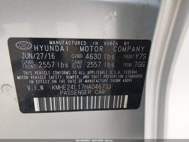Hyundai Sonata Hybrid Se 2017 KMHE24L17HA046731 Image 9