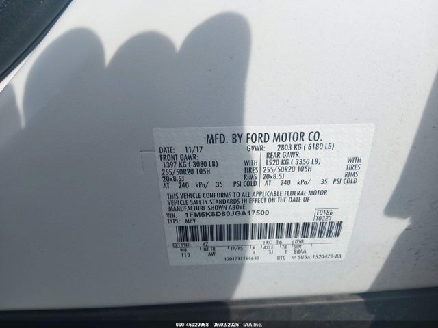 Aukcja sprzedaży 2018 Ford Explorer Xlt, vin: 1FM5K8D80JGA17500, numer aukcji: 46020968