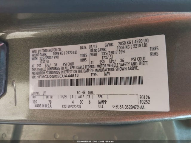 2014 Ford Escape Se მანქანა იყიდება აუქციონზე, vin: 1FMCU0GX5EUA44513, აუქციონის ნომერი: 46020983