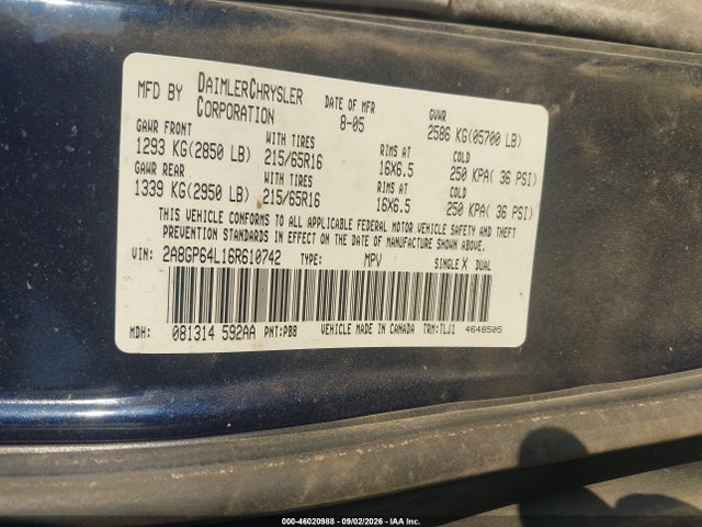 Aukcja sprzedaży 2006 Chrysler Town & Country Limited, vin: 2A8GP64L16R610742, numer aukcji: 46020988