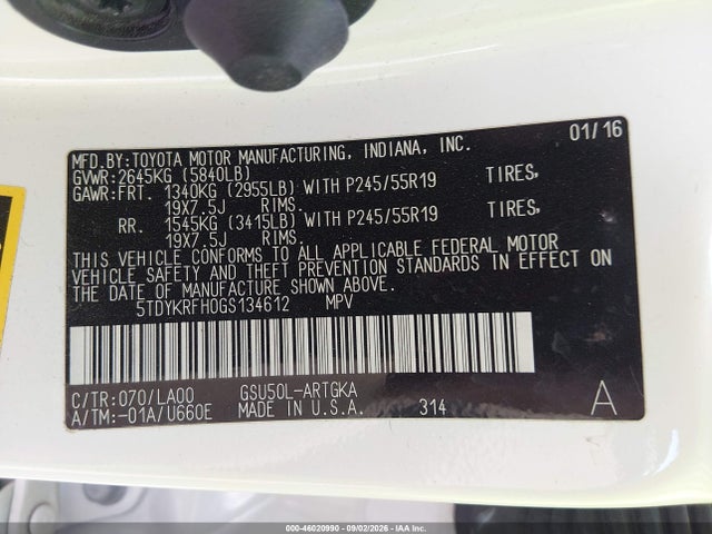 Продажа на аукционе авто 2016 Toyota Highlander Limited Platinum V6, vin: 5TDYKRFH0GS134612, номер лота: 46020990