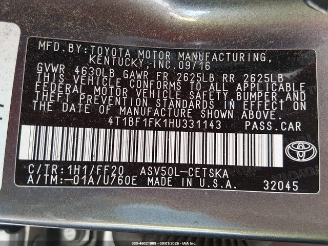 Toyota CAMRY SE 2017 4T1BF1FK1HU331143 Image 9