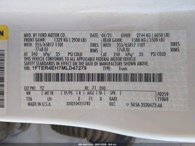 Ford RANGER XL 2021 1FTER4EH7MLD47279 Image 9
