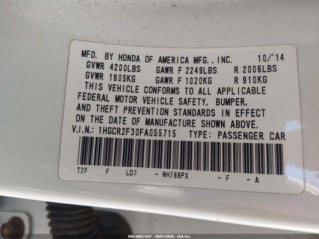 Honda ACCORD LX 2015 1HGCR2F30FA055715 Image 9