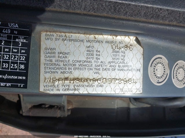 1986 Bmw 735 I Automatic მანქანა იყიდება აუქციონზე, vin: WBAFH8409G0978984, აუქციონის ნომერი: 46021060